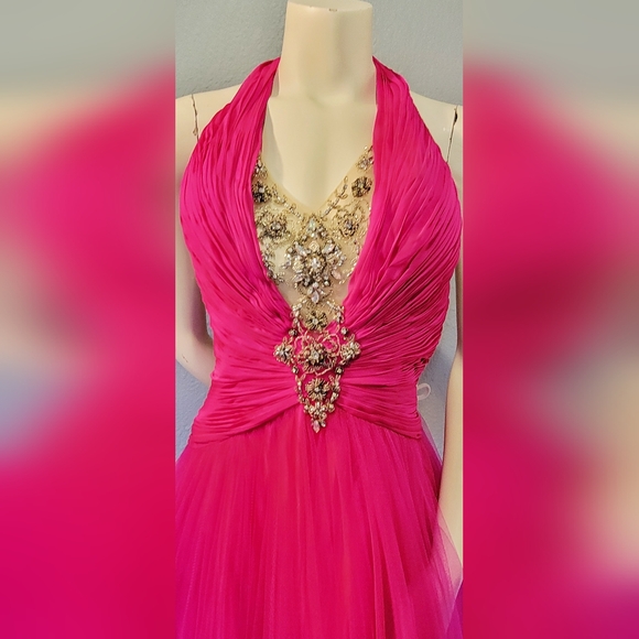 Terani Couture Fushia Halter Gown Dress S10 With Nude Push Up And Garment Bag - Picture 15 of 16
